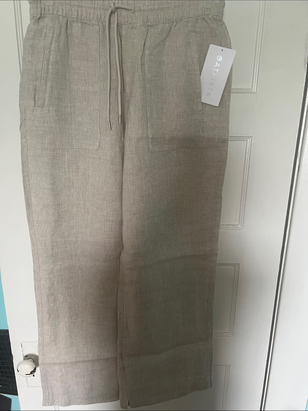 Athleta Beige Wide-Leg Linen Pants